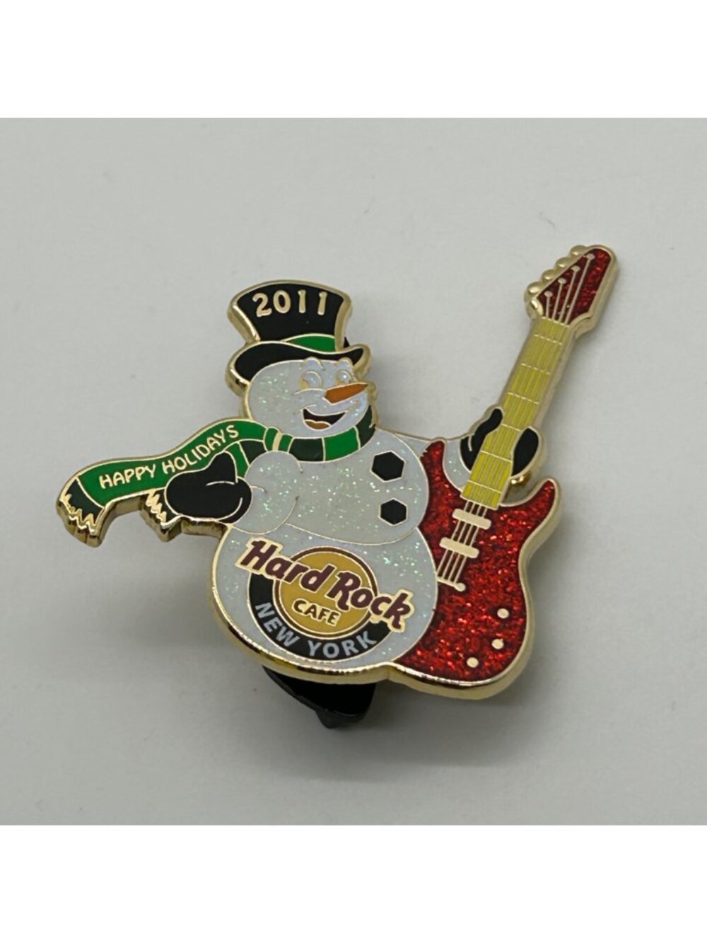 Hard Rock Cafe New York 2011 Happy Holiday Snowman Guitar Enamel Pin Collectible - Picture 2 of 14